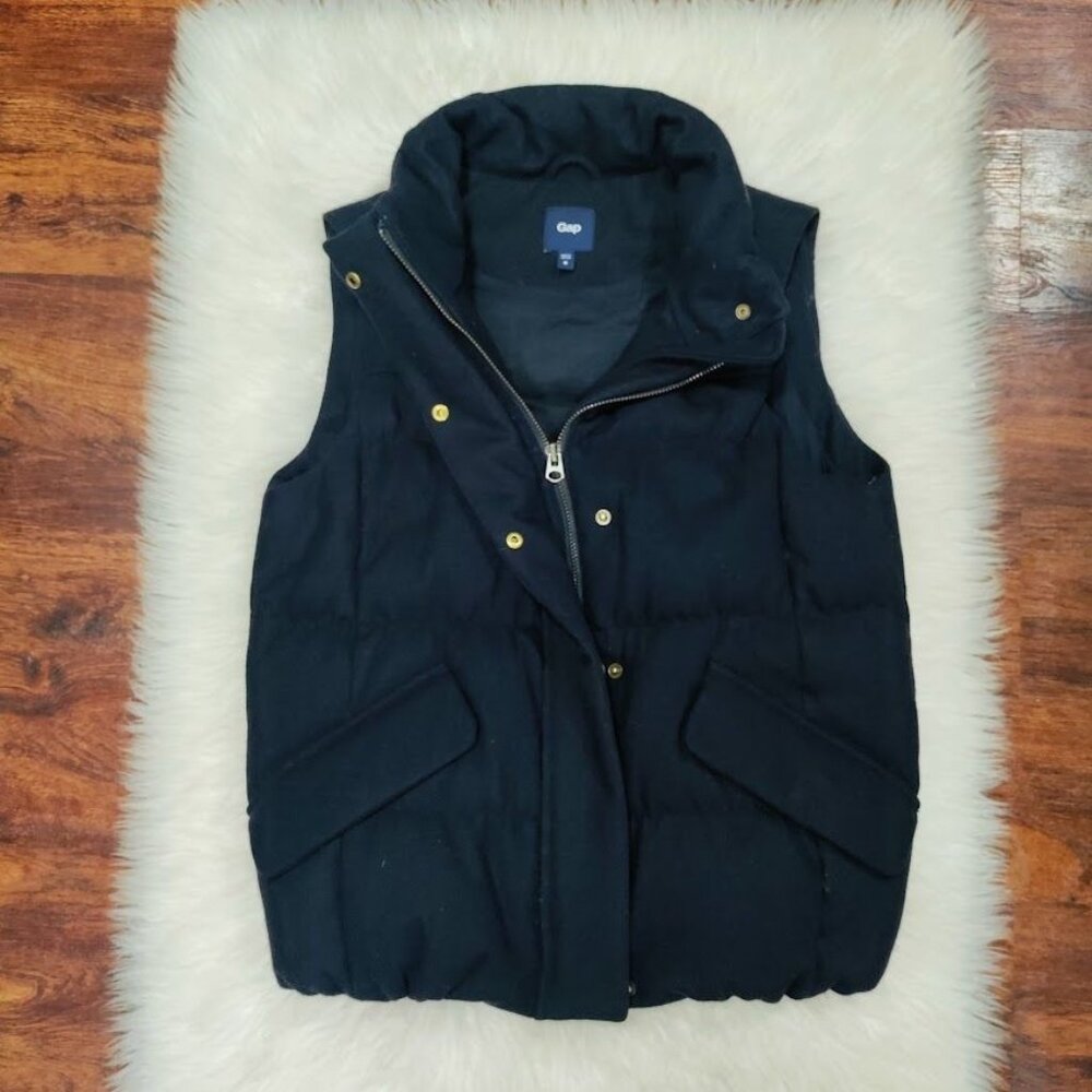 Gap Cotton Blend Womens Medium Zip Front Sleeveless Warm Puffer Vest Navy Blue - Picture 2 of 11